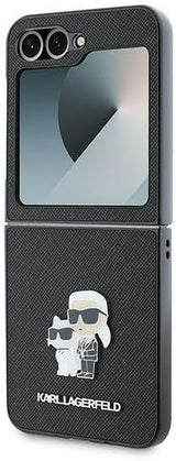 Karl Lagerfeld Saffiano Metal Pin Case for Samsung Galaxy Z Flip 6 Black - KLHCZF6SAPKCNPK