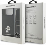 Karl Lagerfeld Saffiano Karl & Choupette Metal Pin Crossbody Strap Case for iPhone 17/18 Pro Max 6.9" Black - KLHCP18XSAKCPBK