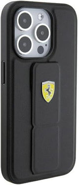Ferrari Hard Case Grip Stand with Metal Logo for iphone 15 Pro 6.1" Black - FEHCP15XGSPSIK