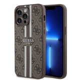 Guess Leather 4G Printed Stripes Hardcase with MagSafe for iphone 16 Pro Max 6.9" Brown - GUHMP16XP4RPSW