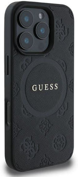 Guess Leather Saffiano Peony Classic Logo Hardcase with MagSafe for iphone 16 Pro 6.3" Black - GUHMP16LPSAPSMEK