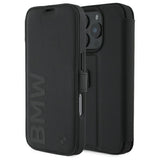 BMW Signature Leather Wordmark Bookcase for iPhone 16 Pro Max 6.9" Black - BMBKP16S23RMRLK