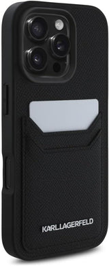 Karl Lagerfeld HC Grained PU Cardslot Metal Elong Case for iPhone 16 Pro Max 6.9" Black - KLHCP16XPKHPORPK