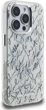 Karl Lagerfeld IML Karl Script Pattern with MagSafe Case for iPhone 16 Pro Max 6.9" White - KLHMP16XHMSPUSH