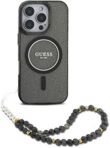 Guess IML Glitter With Pearl Strap MagSafe Case for iPhone 16 Pro Max 6.9" Black - GUHMP16XHGCRELSK
