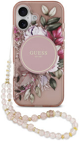 Guess IML Flowers Strap Case with MagSafe for iPhone 17 6.3" Pink - GUHMP17SHFWBRCESP