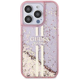 Guess Liquid Glitter Gold Stripes Hard Case for iphone 15 Pro 6.1" Pink - GUHCP15LLFCSEGP