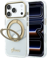 Guess IML Ring Stand 360 Script Metal Logo Case with MagSafe for iPhone 17/18 Pro 6.3" Clear - GUHMP18L6HCCMST