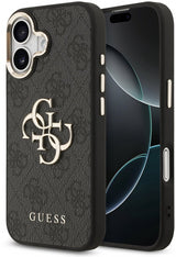 Guess PU Leather 4G Big Logo Gold Frame Case for iPhone 17 6.3" Black - GUHCP17S4GMGCGR