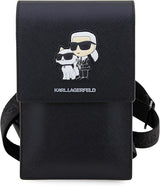 Karl Lagerfeld Saffiano Karl & Choupette Universal Phone Pouch with Strap Black - KLWBSAKCPMK