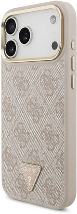 Guess PU Leather 4G Triangle Logo Gold Frame Case with MagSafe for iPhone 17 Pro Max 6.9" Pink - GUHMP17XP4GTDGMP