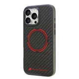 Audi Carbon Fiber Sports Red Circle Hardcase with MagSafe for iPhone 16 Pro Max 6.9" Black/Red - AUS-TPUPCMIP16PM-RSQ/D5-B