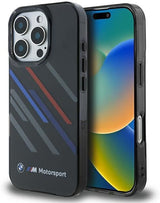 BMW Motorsport IML Random Stripes Case with iPhone 16 Pro 6.3" Black - BMHCP16L23HTRAK
