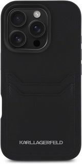 Karl Lagerfeld HC Grained PU Cardslot Metal Elong Case for iPhone 16 Pro Max 6.9" Black - KLHCP16XPKHPORPK