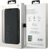 BMW Signature Leather Wordmark Bookcase for iPhone 16 Pro 6.3" Black - BMBKP16L23RMRLK