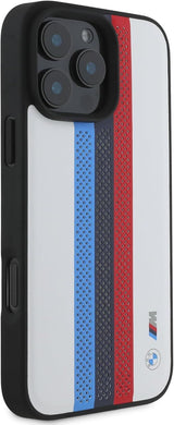 BMW M Performance Tricolor Printed Stripes Case with MagSafe for iPhone 16 Pro Max 6.9" White - BMHMP16X23PUPTH