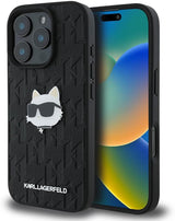 Karl Lagerfeld Monogram Choupette Head Pin Case for iPhone 16 Pro 6.3" Black - KLHCP16LPGKLCHPK