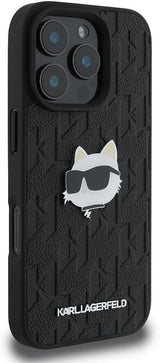 Karl Lagerfeld Monogram Choupette Head Pin Case for iPhone 16 Pro 6.3" Black - KLHCP16LPGKLCHPK