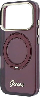 Guess IML Ring Stand 360 Script Metal Logo Case with MagSafe for iPhone 17/18 Pro Max 6.9" Burgundy - GUHMP18X6HCCMSU