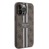 Guess Leather 4G Printed Stripes Hardcase with MagSafe for iphone 16 Pro Max 6.9" Brown - GUHMP16XP4RPSW