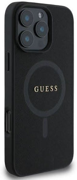 Guess Leather Saffiano Peony Classic Logo Hardcase with MagSafe for iphone 16 Pro Max 6.9" Black - GUHMP16XPSAHMCK
