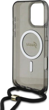 Guess Crossbody Cord Script Case with MagSafe for iPhone 16 Pro 6.3" Black - GUHMP16LHCTSGNSK