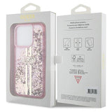 Guess Liquid Glitter Gold Stripes Hard Case for iphone 15 Pro 6.1" Pink - GUHCP15LLFCSEGP