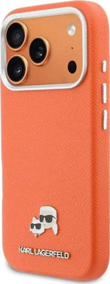 Karl Lagerfeld Karl & Choupette Head Pins Saffiano Case with MagSafe iPhone 17 Pro Max 6.9" Orange - KLHMP17X6PFKCLO