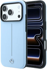 Mercedes Leather Semi Wrap Iconic Line Case with MagSafe for iPhone 17/18 Pro Max 6.9" Blue - MEHMP18X25PFWSTB