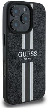 Guess Leather 4G Printed Stripes Hardcase with MagSafe for iphone 16 Pro 6.3" Black - GUHMP16LP4RPSK