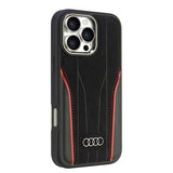 Audi Genuine Leather Hardcase with MagSafe for iPhone 16 Pro Max 6.9" Black/Red - AU-TPUPCMIP16PM-R8/D3-RD