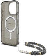 Guess IML Glitter With Pearl Strap MagSafe Case for iPhone 16 Pro Max 6.9" Black - GUHMP16XHGCRELSK