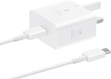 Samsung 3 Amp 25W USB C UK Mains Charger with USB C to C Cable White - EF-T2510XWEGGB