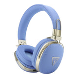 Guess PU Grained Triangle Gold Metal Logo On Ear ENC Wireless Headphones Blue - GUBHP72PGTCSB