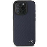 Mercedes MB Wood Imitation Leather Case with MagSafe for iPhone 16 Pro Max 6.9" Navy Blue - MEHMP16X23RBGVV