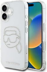Karl Lagerfeld IML Rhinestones Karl Head Case for iPhone 16 6.1" Clear - KLHCP16SHKHDCELT