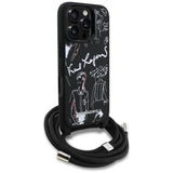 Karl Lagerfeld Crossbody Grained Pattern & Logo Case for iPhone 16 Pro 6.3" Black - KLHCP16LPGGRMPCK