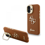 Guess PU Grained 4G Logo Stand Camera Frame Case for iPhone 16 6.1" Brown - GUHCP16SPCS4GSW