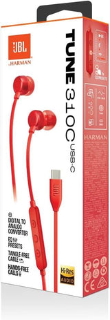 JBL Harman Tune 310C In Ear USB C Headphones Red - JBLT310CRED