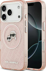 Karl Lagerfeld IML Glitter Karl & Choupette Heads Logo Case with MagSafe for iPhone 17 Pro Max 6.9" Pink - KLHMP17XHMKBKCHOP