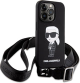 Karl Lagerfeld Ikonik Crossbody Silicone Case for iphone 15 Pro Max 6.7" Black - KLHCP15XSCBSKNK