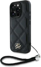 Karl Lagerfeld Quilted Initial Logo with Chain Strap Case for iPhone 16 Pro Max 6.9" Black - KLHCP16XPSQSKLSMSK