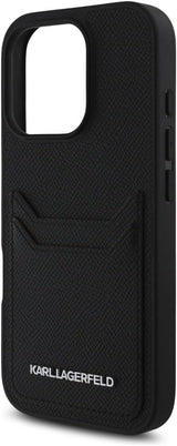 Karl Lagerfeld HC Grained PU Cardslot Metal Elong Case for iPhone 16 Pro 6.3" Black - KLHCP16LPKHPORPK