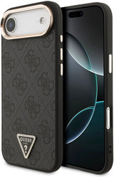 Guess PU Leather 4G Triangle Logo Gold Frame Case with MagSafe for iPhone 17 Air 6.5" Black - GUHMP17MP4GTDGMK