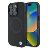 BMW Signature Leather Half Textured & Circle Case with MagSafe for iPhone 16 Pro 6.3" Black - BMHMP16L23RTPK