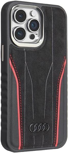 Audi Genuine Leather Hard Case with MagSafe for iPhone 15 Pro 6.1" Black/Red - AU-TPUPCMIP15P-R8/D3-RD