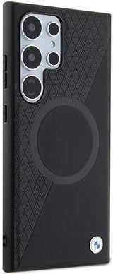 BMW Signature Leather Half Textured and Circle with MagSafe Hard Case for Samsung Galaxy S24 Ultra 6.8" Black - BMHMS24L23RTPK
