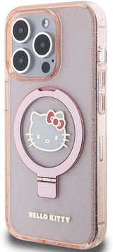 Hello Kitty Ring Stand Glitter Electrop Logo with Magsafe Case for iphone 15 Pro 6.1" Pink - HKHMP15LHRSGEP