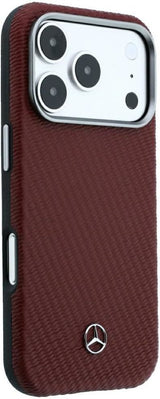Mercedes Leather Semi Wrap Wood Effect Case with MagSafe for iPhone 17/18 Pro 6.3" Burgundy - MEHMP18L25PFWWPR