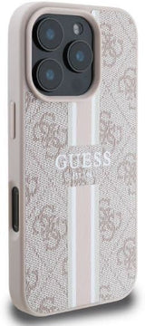 Guess Leather 4G Printed Stripes Hardcase with MagSafe for iphone 16 Pro Max 6.9" Pink - GUHMP16XP4RPSP
